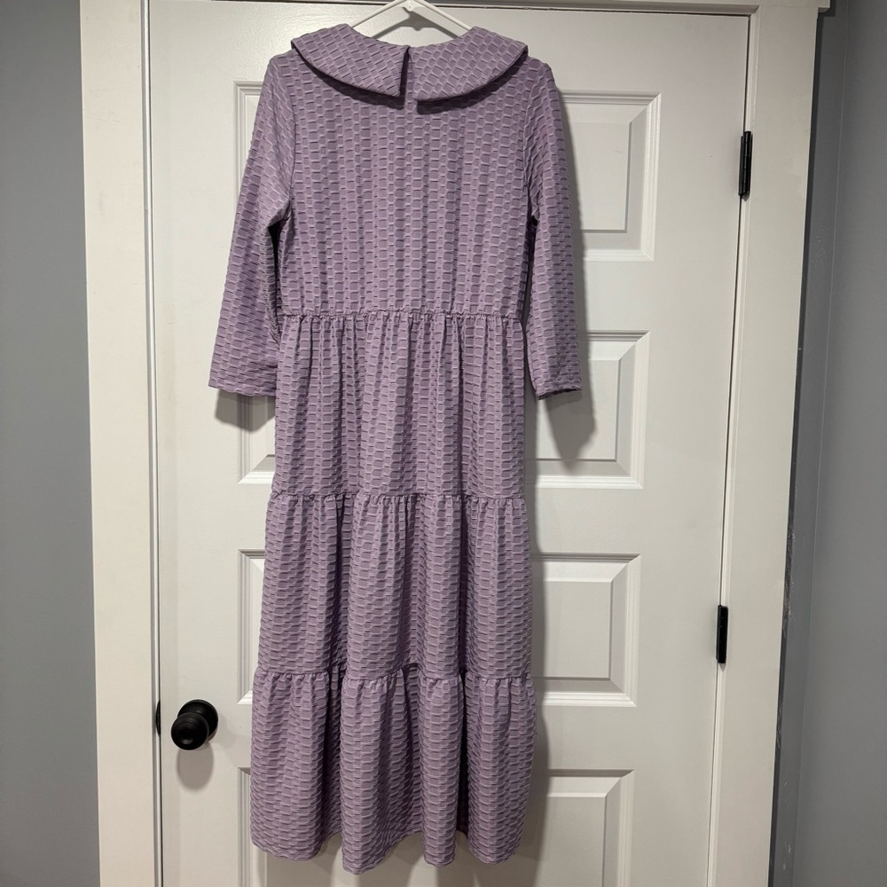 Purple Patterned Ruffle Midi Dress - Picture 7 of 11